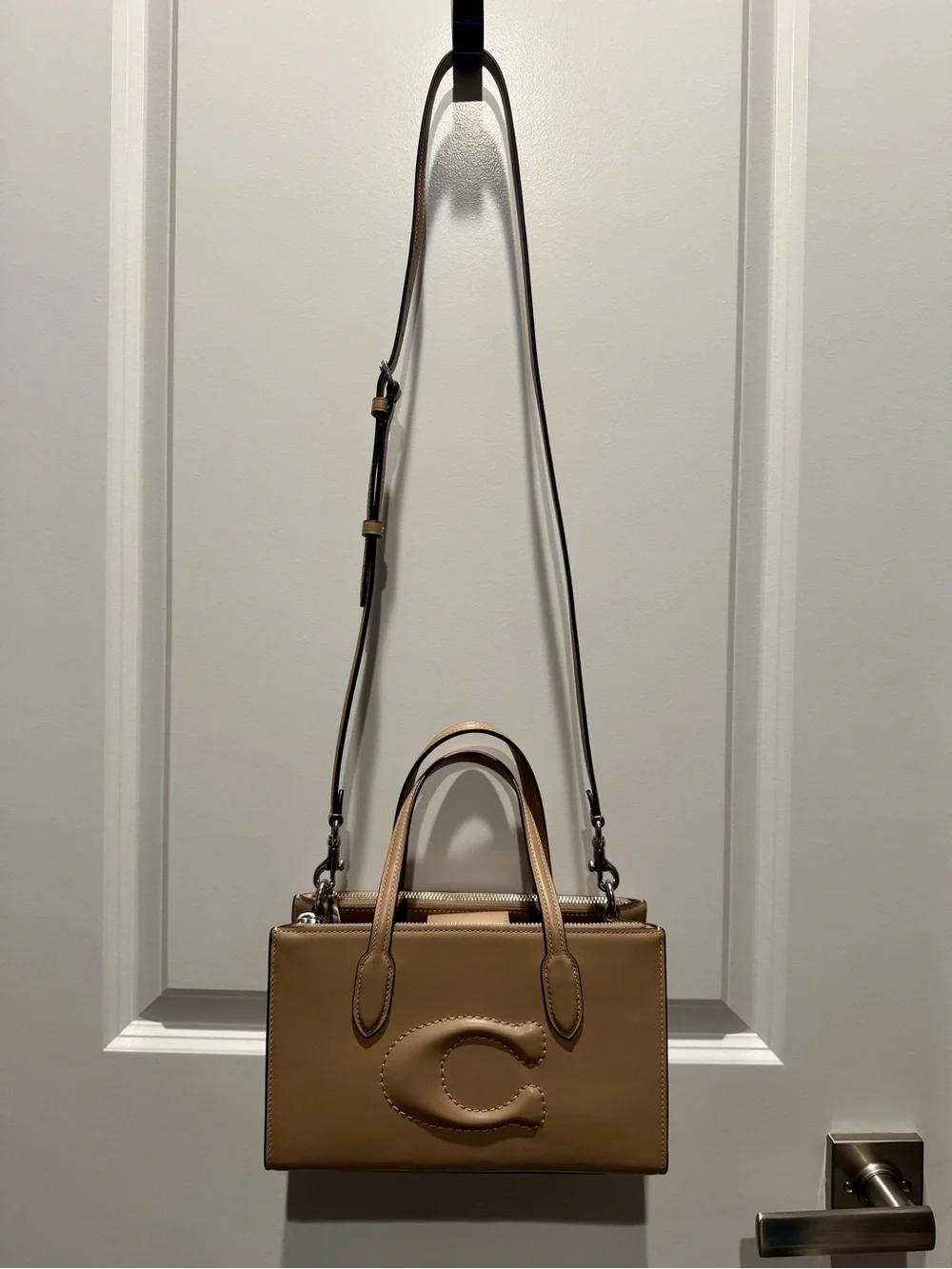 Coach Beige Leather Satchel with Raised 'C' Logo